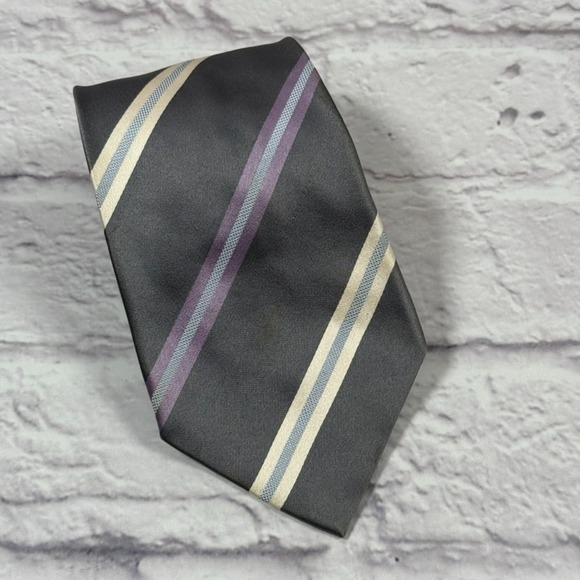 Sean John Other - Vintage Sean Jean Mens Necktie Handmade 100% Silk Tie Grey Yellow Purple Striped